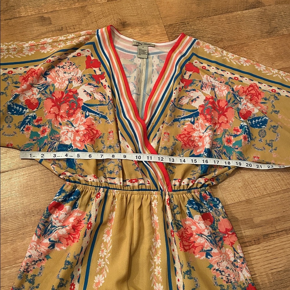 Flying Tomato Women’s Size Small Floral Print Mustard Yellow Pantsuit Romper - Picture 10 of 12